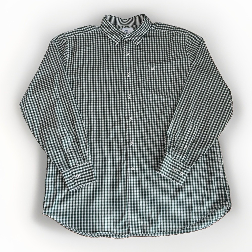 Southern Tide ButtonUp Green & White Gingham Check Long Sleeve 100% Cotton XL